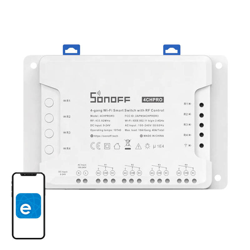 Sonoff Έξυπνος Ενδιάμεσος Διακόπτης WiFi 4CHPROR3 (Λευκό)