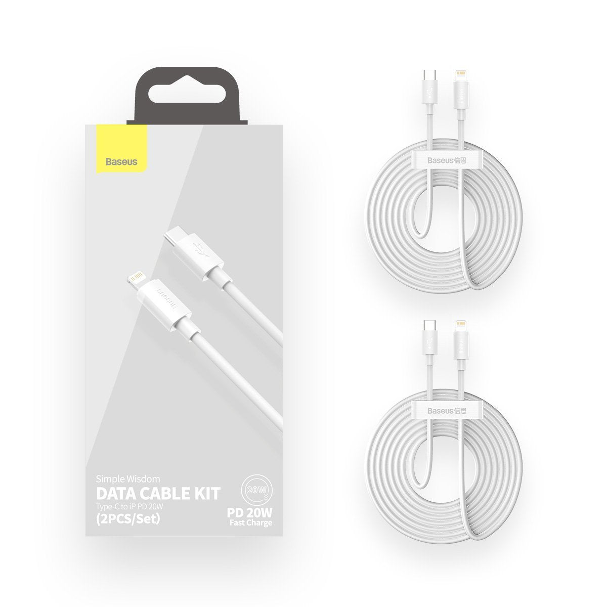 Baseus Καλώδιο Simple Wisdom Data Cable Kit USB-C σε Lightning PD 20W 1.5m (Σετ 2τμχ) (Λευκό)