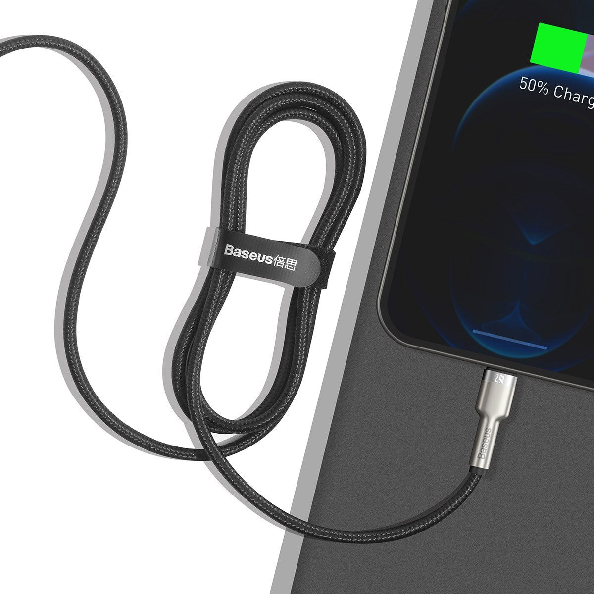 Baseus Καλώδιο USB σε Lightning Cafule Metal Braided, 2.4A, 1m (Μαύρο)