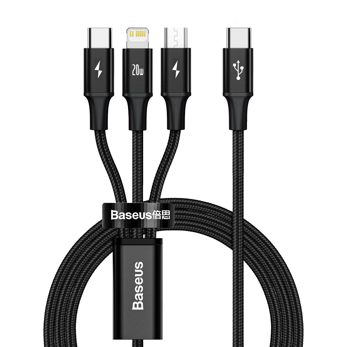 Baseus Καλώδιο 3 σε 1 USB-C για M+L+T Rapid Series, 20W, 1.5m (Μαύρο)