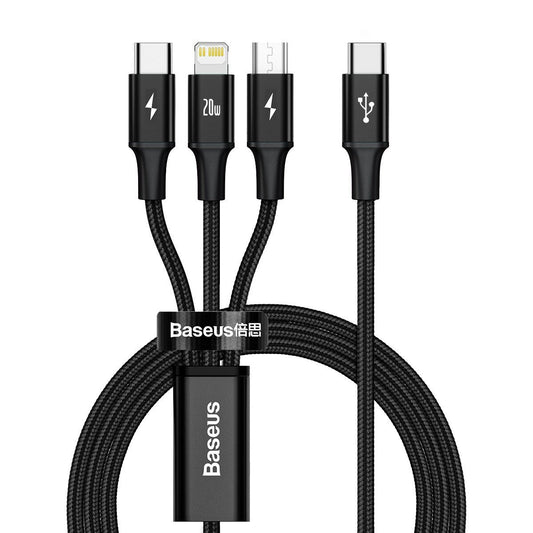 Baseus Καλώδιο 3 σε 1 USB-C για M+L+T Rapid Series, 20W, 1.5m (Μαύρο)