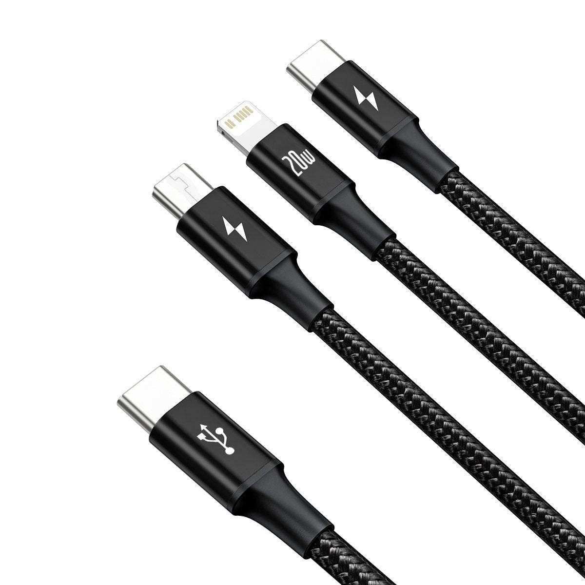 Baseus Καλώδιο 3 σε 1 USB-C για M+L+T Rapid Series, 20W, 1.5m (Μαύρο)