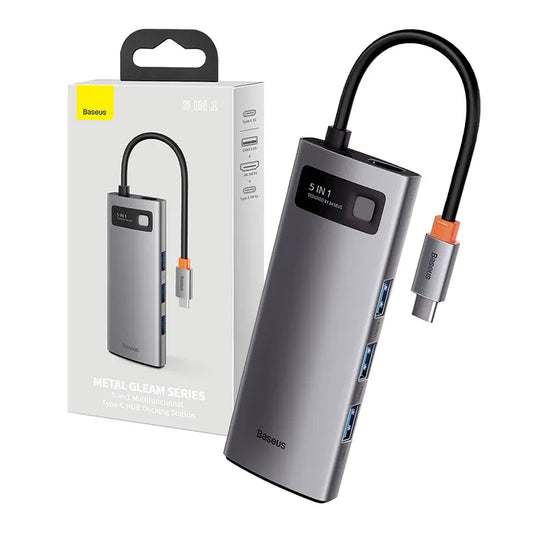 Baseus Docking Station 5σε1 Metal Gleam Series, USB-C σε 3xUSB 3.0 + HDMI + USB-C PD (Ασημί)