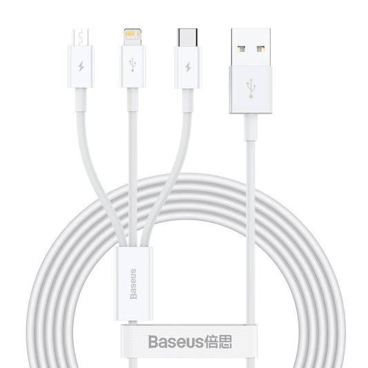 Baseus Καλώδιο USB 3σε1 Superior Series, USB σε MicroUSB / USB-C / Lightning, 3.5A, 1.5 m (Λευκό)