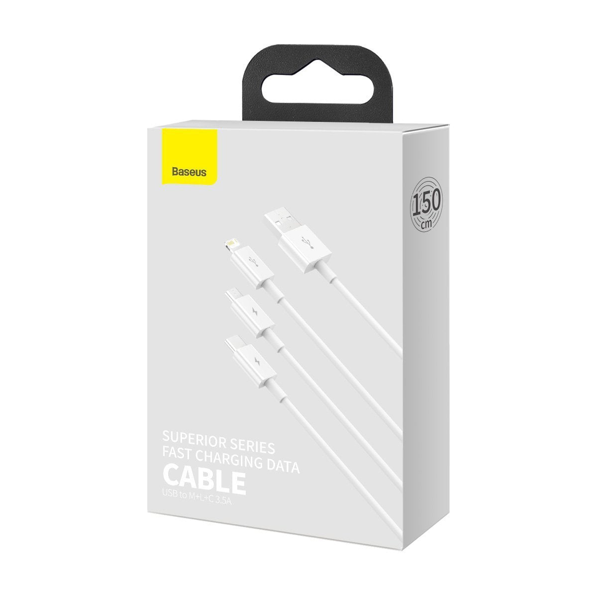 Baseus Καλώδιο USB 3σε1 Superior Series, USB σε MicroUSB / USB-C / Lightning, 3.5A, 1.5 m (Λευκό)