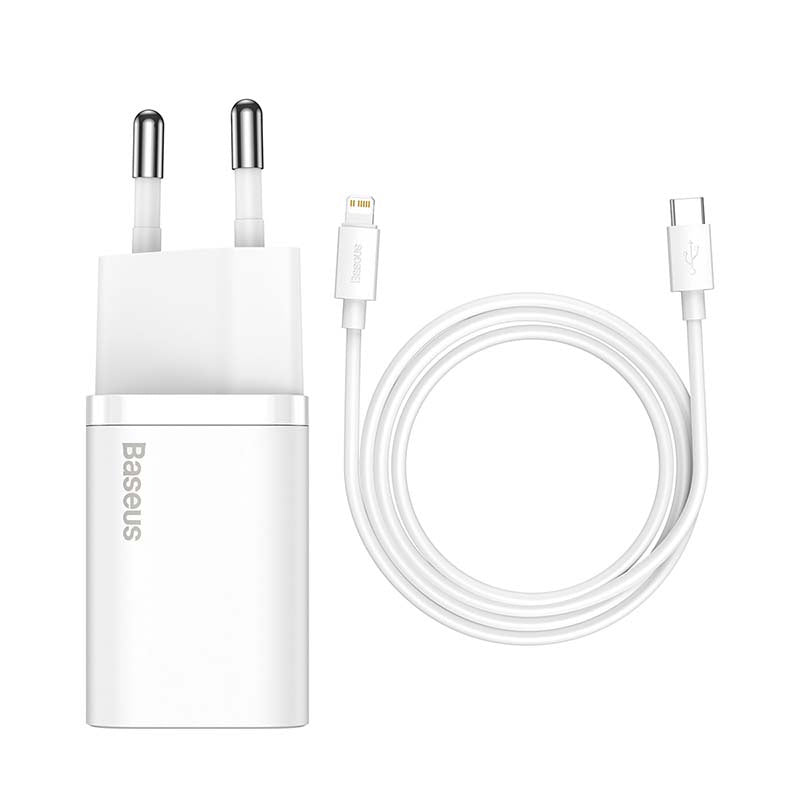 Baseus Γρήγορος Φορτιστής Super Si 1C 20W με Καλώδιο USB-C σε Lightning 1m (Λευκό)