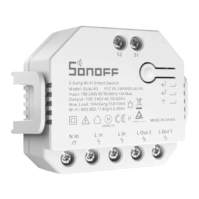 Sonoff Έξυπνος Ενδιάμεσος Διακόπτης WiFi Dual R3 (Λευκό)
