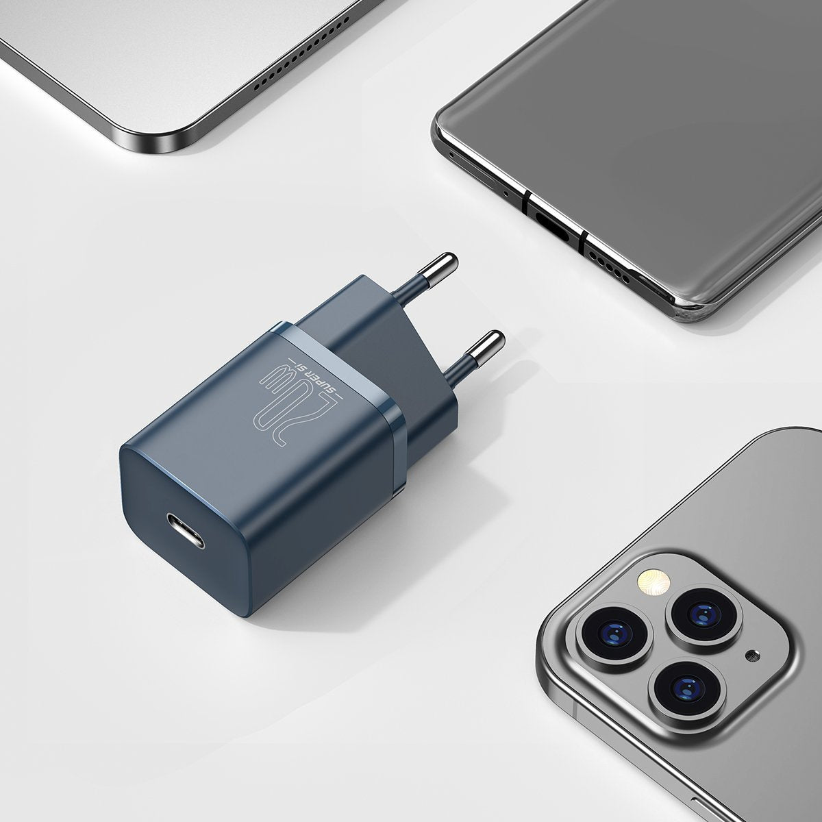 Baseus Γρήγορος Φορτιστής Super Si 1C 20W με Καλώδιο USB-C σε Lightning 1m (Μπλε)