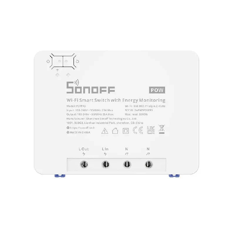 Sonoff Έξυπνος Ενδιάμεσος Διακόπτης WiFi με Παρακολούθηση Ενέργειας POWR3 (25A/5500W) (Λευκό)