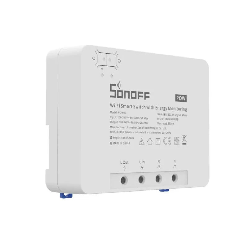 Sonoff Έξυπνος Ενδιάμεσος Διακόπτης WiFi με Παρακολούθηση Ενέργειας POWR3 (25A/5500W) (Λευκό)