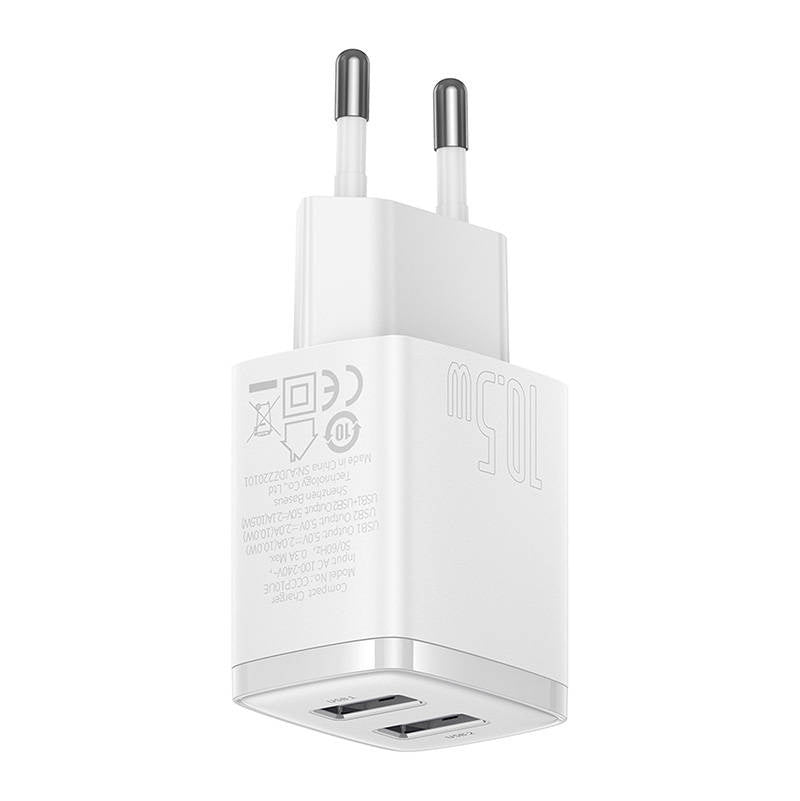 Baseus Φορτιστής Compact Quick Charger, 2xUSB, 10.5W (Λευκό)