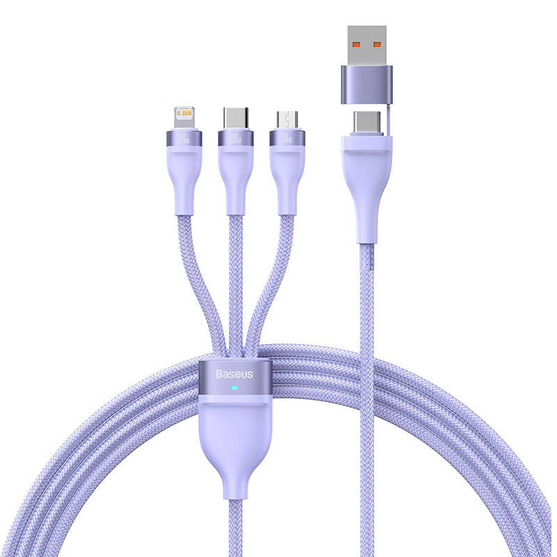 Baseus Καλώδιο USB 3σε1 Flash Series 2, USB-C/MicroUSB/Lightning, 100W, 1.5m (Λιλά)