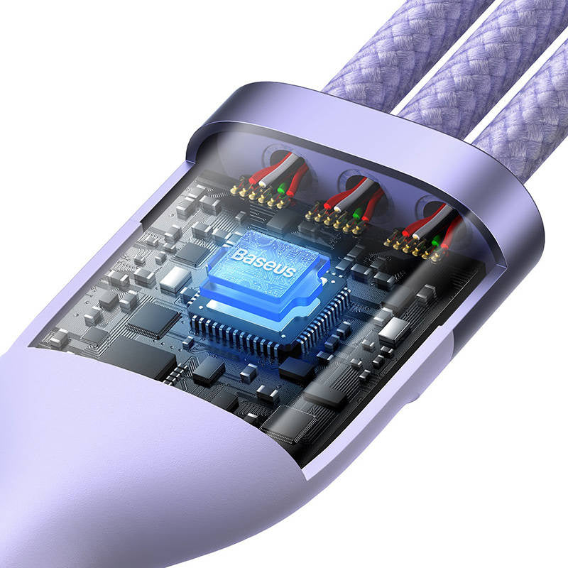 Baseus Καλώδιο USB 3σε1 Flash Series 2, USB-C/MicroUSB/Lightning, 100W, 1.5m (Λιλά)