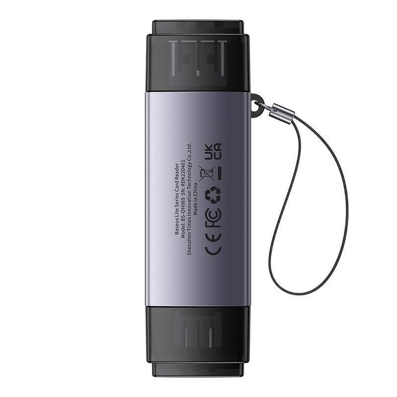 Baseus Συσκευή Ανάγνωσης Καρτών Μνήμης SD/TF, USB + USB-C Lite Series (Γκρι)