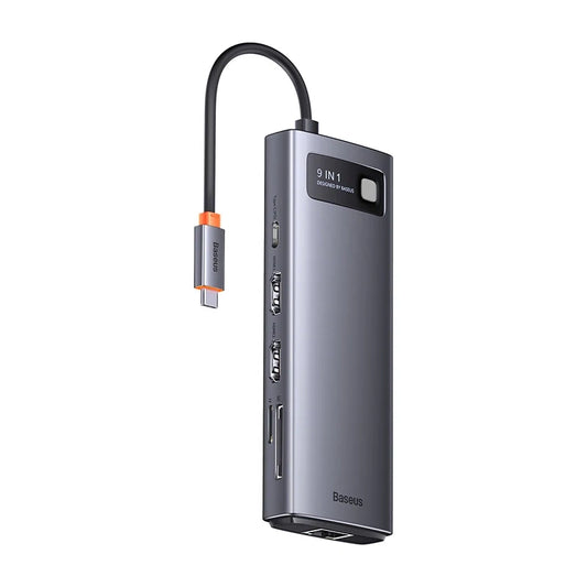 Baseus Docking Station 9σε1 Metal Gleam Series, USB-C σε 2xUSB 3.0 + 2xHDMI + USB 2.0 + USB-C PD + Ethernet RJ45 + MicroSD/SD (Γκρι)