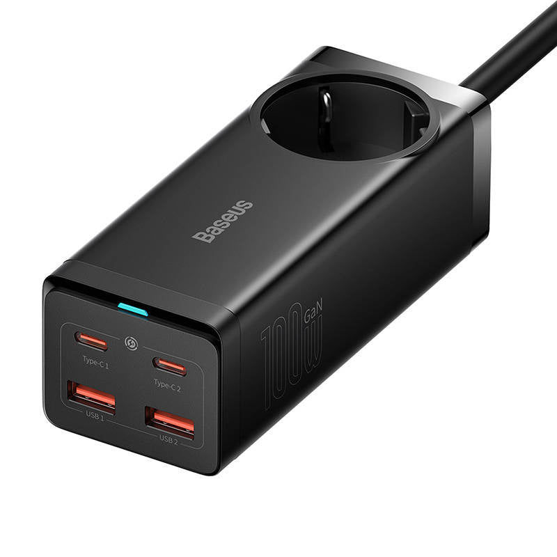 Baseus Φορτιστής/Πολύπριζο GaN3 Pro 2xUSB + 2xUSB-C + AC, 100W (Μαύρο)