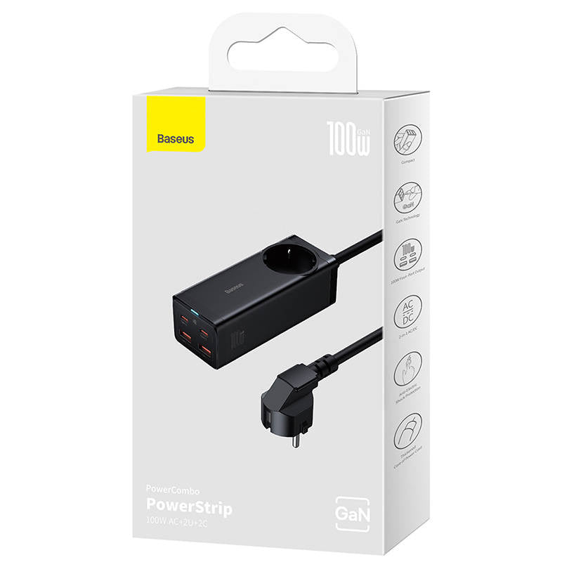 Baseus Φορτιστής/Πολύπριζο GaN3 Pro 2xUSB + 2xUSB-C + AC, 100W (Μαύρο)