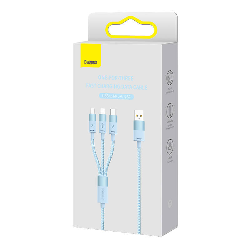Baseus Καλώδιο USB 3σε1 StarSpeed Series, USB-C + MicroUSB + Lightning 3.5A, 1.2m (Γαλάζιο)