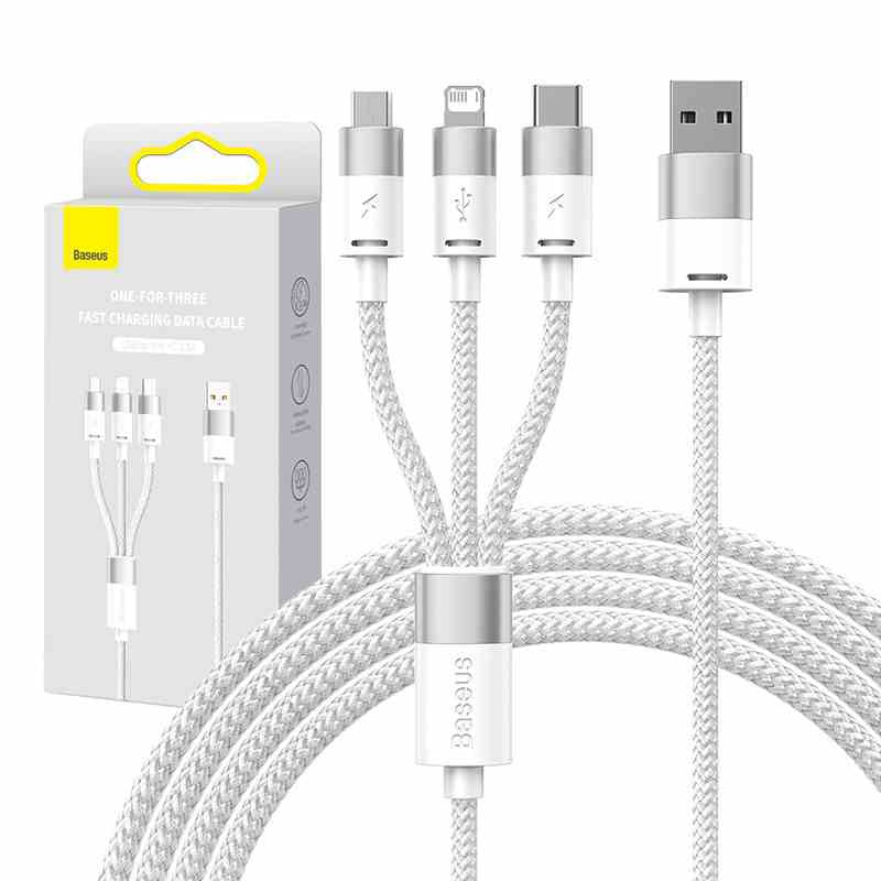 Baseus Καλώδιο USB 3σε1 StarSpeed Series, USB-C + MicroUSB + Lightning 3.5A, 1.2m (Λευκό)