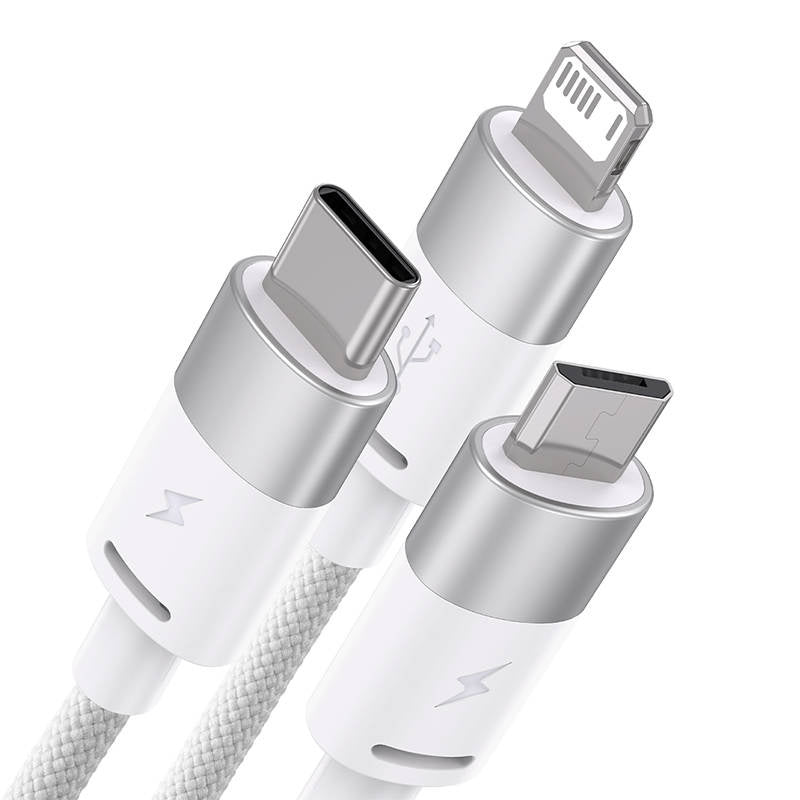 Baseus Καλώδιο USB 3σε1 StarSpeed Series, USB-C + MicroUSB + Lightning 3.5A, 1.2m (Λευκό)