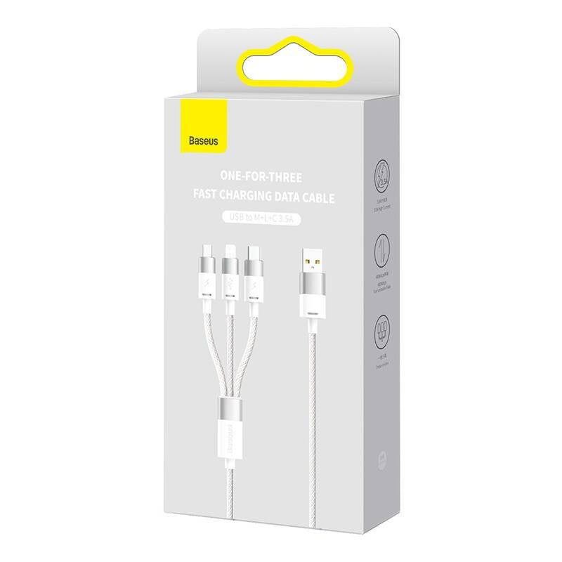 Baseus Καλώδιο USB 3σε1 StarSpeed Series, USB-C + MicroUSB + Lightning 3.5A, 1.2m (Λευκό)