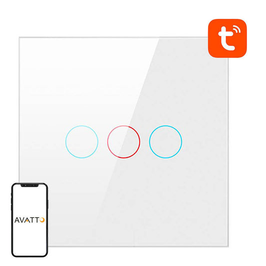 Avatto Έξυπνος Διακόπτης Χωνευτός ZigBee LZTS02-EU-W3 (3 κουμπιά) χωρίς ουδέτερο TUYA (Λευκό)