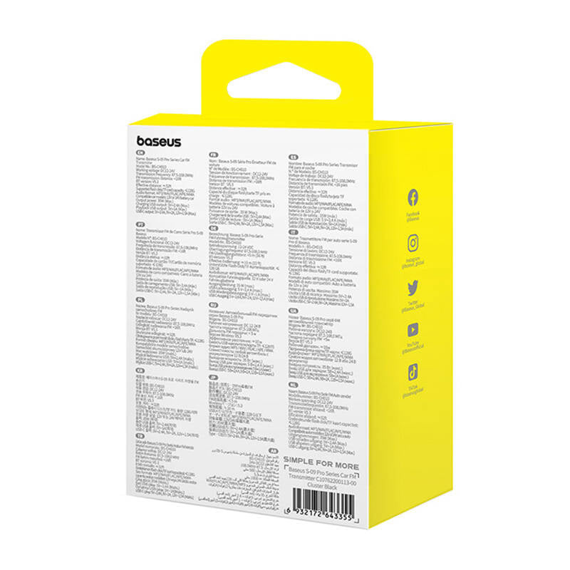 Baseus Transmitter/Φορτιστής Αυτοκινήτου S-09 Pro, Bluetooth (Μαύρο)