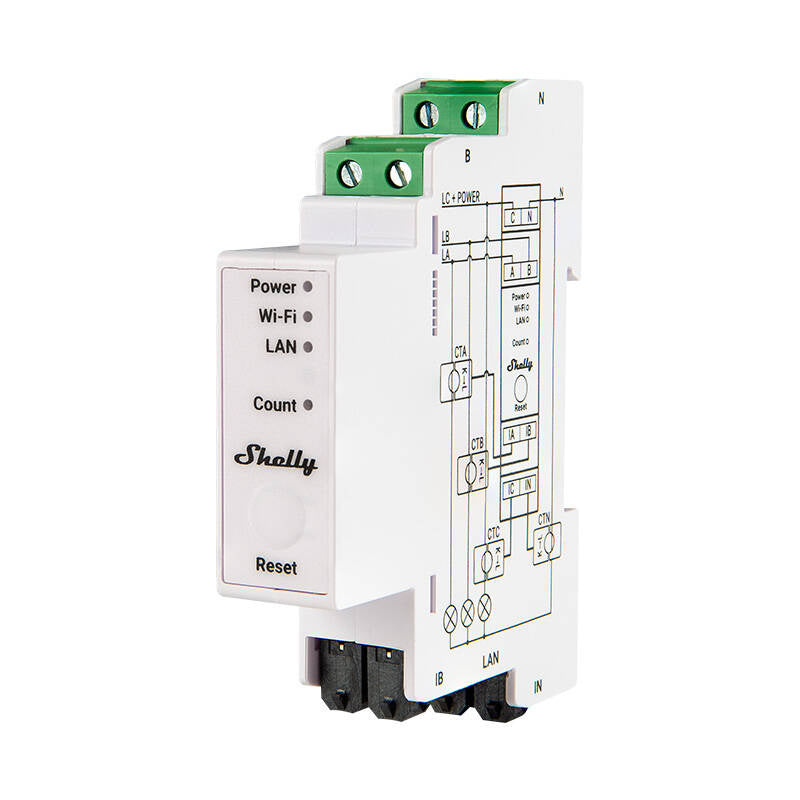 Shelly PRO 3EM 120A 2-Phase Energy Meter, WiFi/Bluetooth