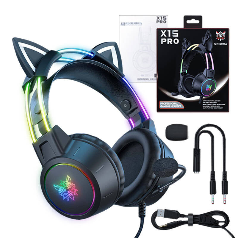ONIKUMA Ακουστικά Gaming X15 PRO με Αυτιά Γάτας (Μαύρο)