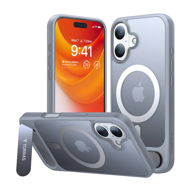 Torras phone case Pstand for iPhone 16 Plus (Titanium gray)