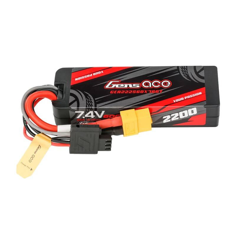 Gens ace G-Tech 2200mAh 7.4V 2S1P 60C GRP-76 Hardcase Lipo Battery Pack with XT60 plug