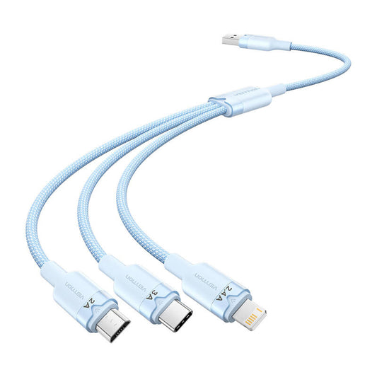 USB 2.0 A Male to 3in1 3A Cable Vention CTPLG 1.5M (Blue)