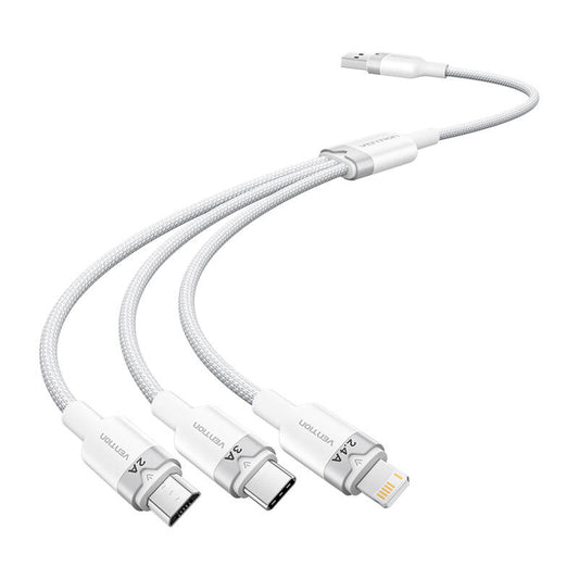 USB 2.0 A Male to 3in1 3A Cable Vention CTPWG 1.5M (White)