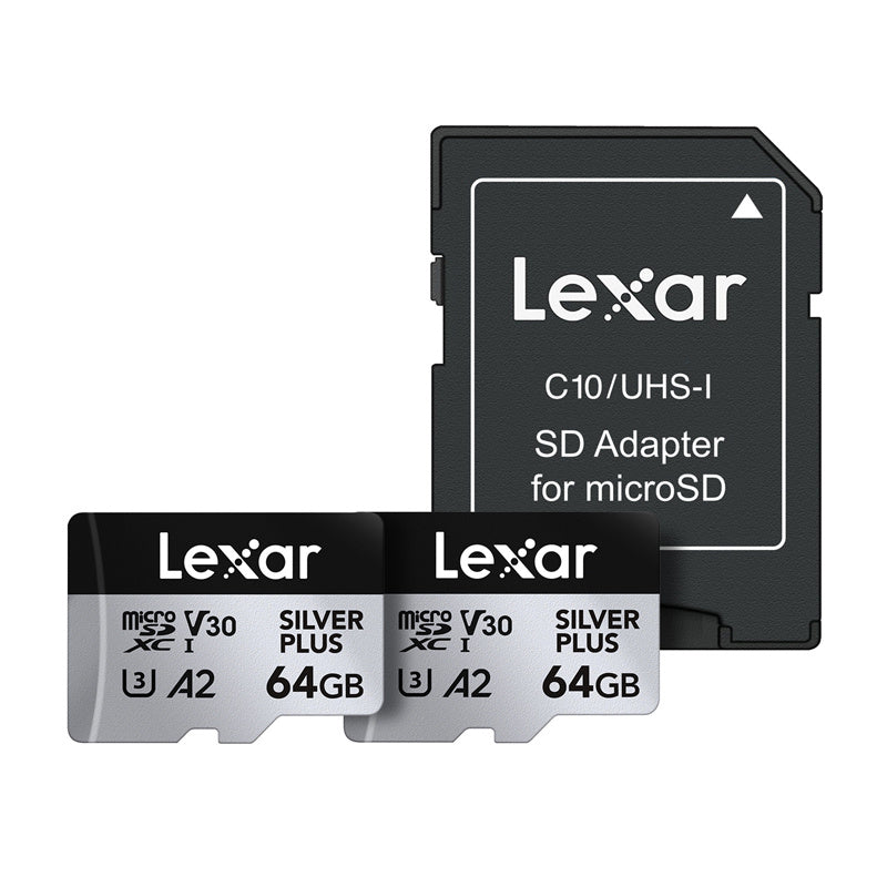 Set of 2 memory cards Lexar High-Performance Silver Plus microSDXC 2x64GB + adapter