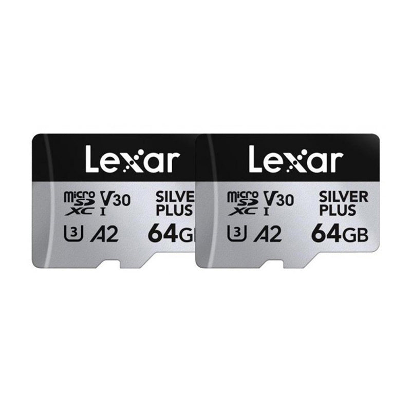 Set of 2 memory cards Lexar High-Performance Silver Plus microSDXC 2x64GB + adapter