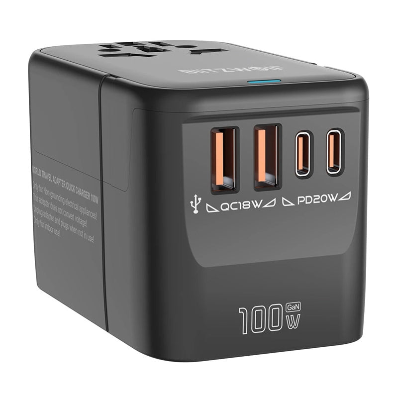 Travel Adapter 5in1 Blitzwolf BW-TA2 2xUSB PD + 2xC QC + C GaN 100W