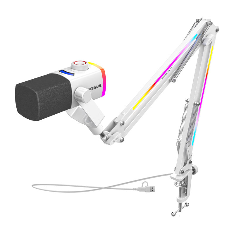 Fifine Dynamic microphone AM8proTW with boom arm (white)