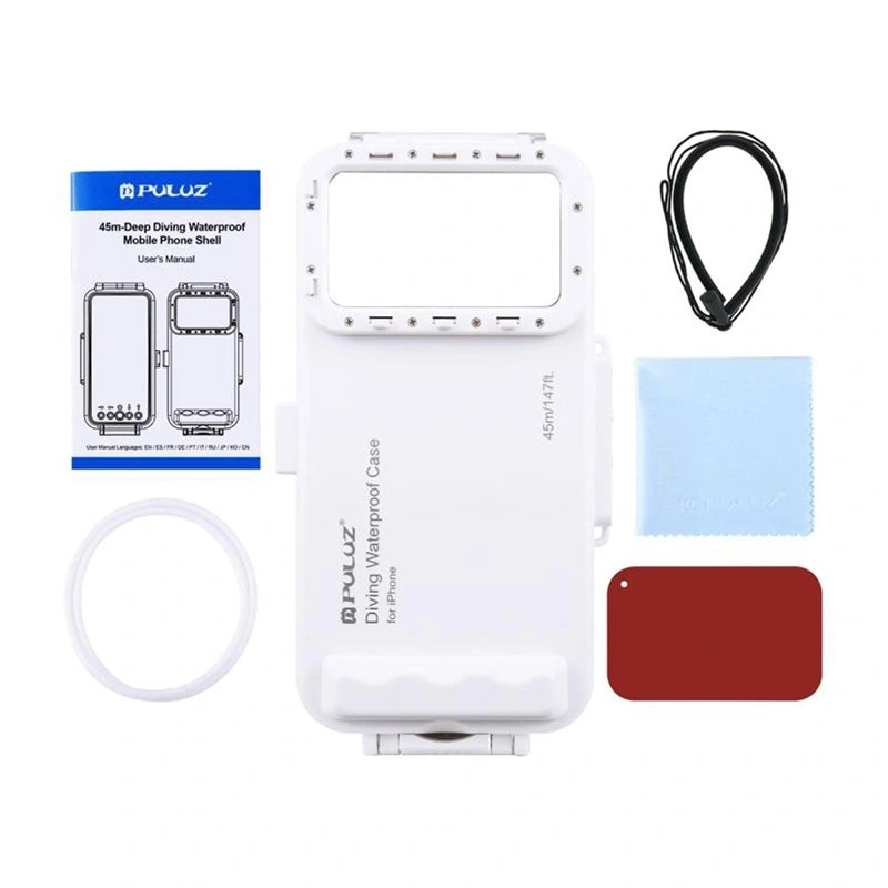 Case Puluz 45m Waterproof Diving Housing for USB C Smartphones Underwater Photo Video (white)