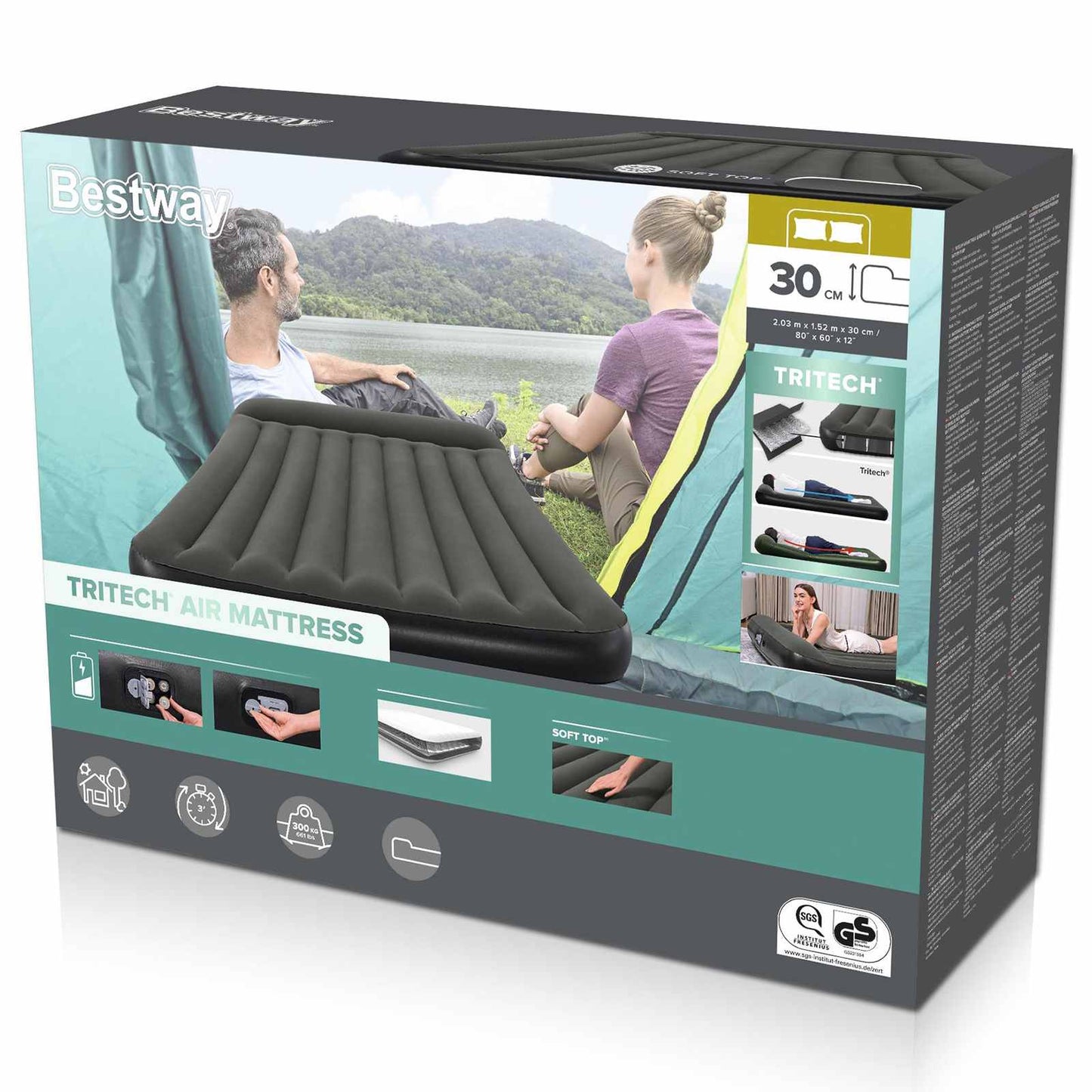 Bestway Αερομάτριτσα 2 άτομο 203 x 152 x 22 cm Μαύρο