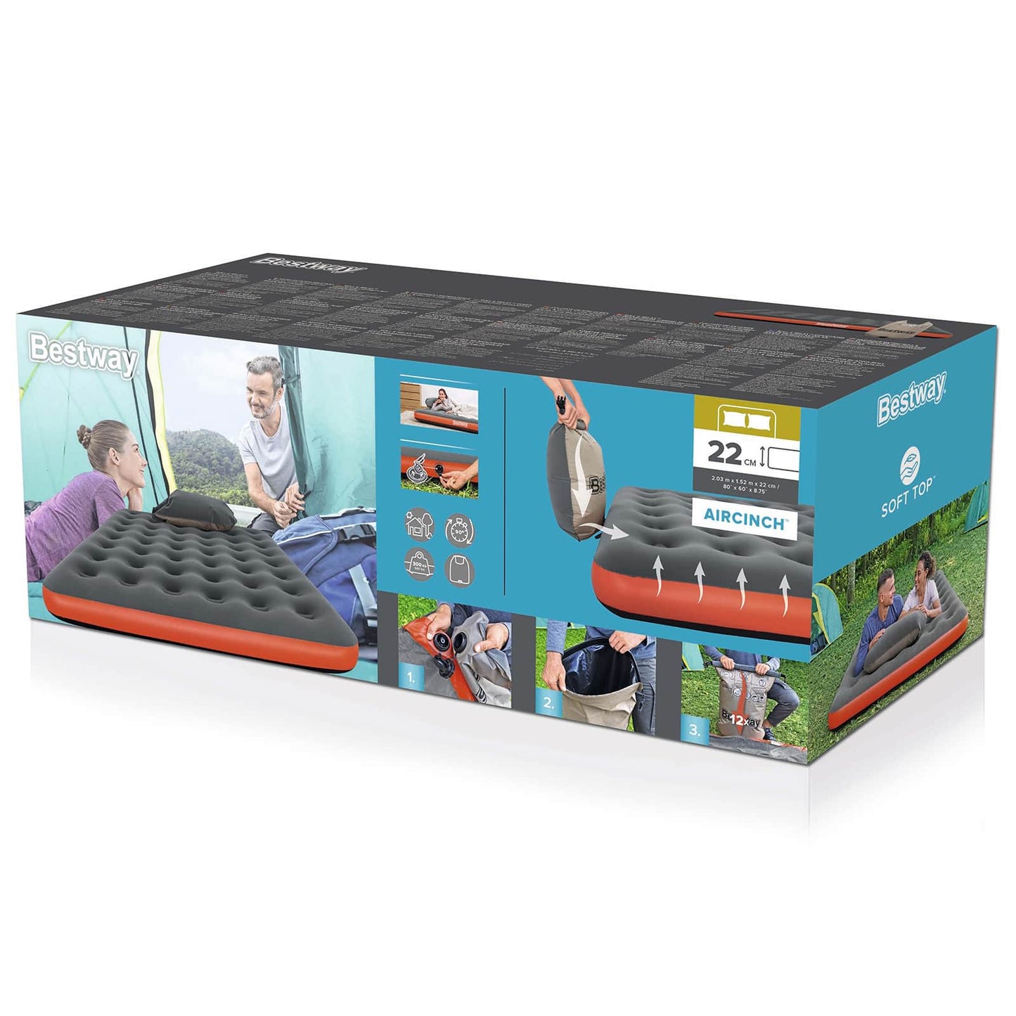 Bestway Αερομάτριτσα 2 ατόμων 203 x 152 x 22 cm Γκρι και Κόκκινο