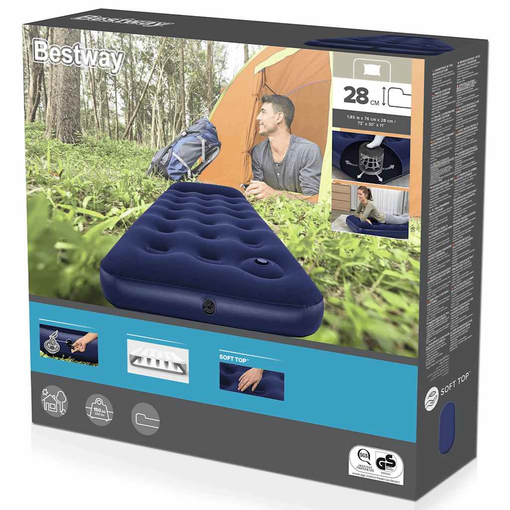 Bestway Αερόστρωμα 185x76x28 εκ. Βελουτέ με Ενσωματωμένη Τρόμπα Ποδιού