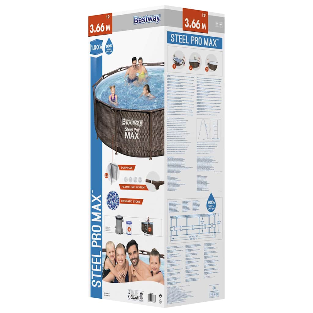 Bestway Σετ Πισίνας Deluxe Series Steel Pro MAX Στρογγυλό 366x100 εκ.