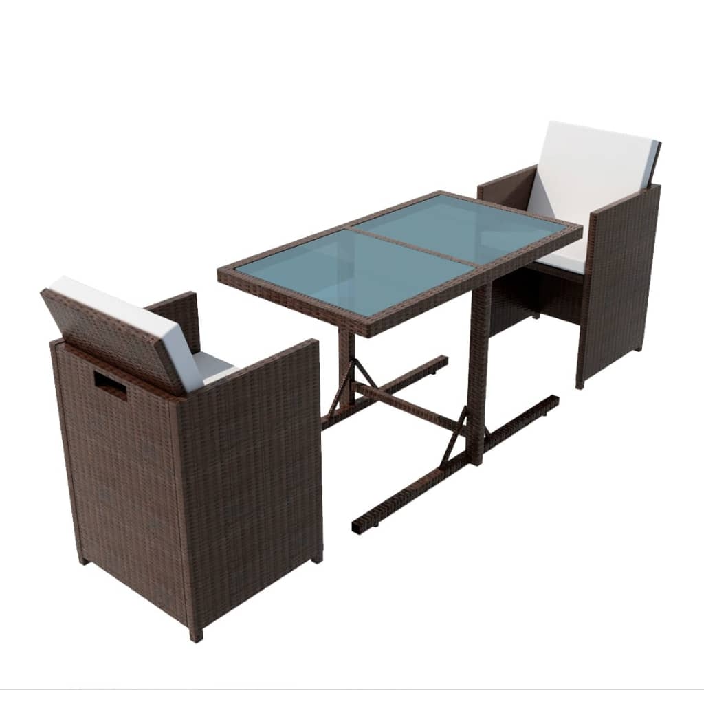 vidaXL Σετ Επίπλων Bistro 3 τεμ. Καφέ από Συνθετικό Ρατάν με Μαξιλάρια