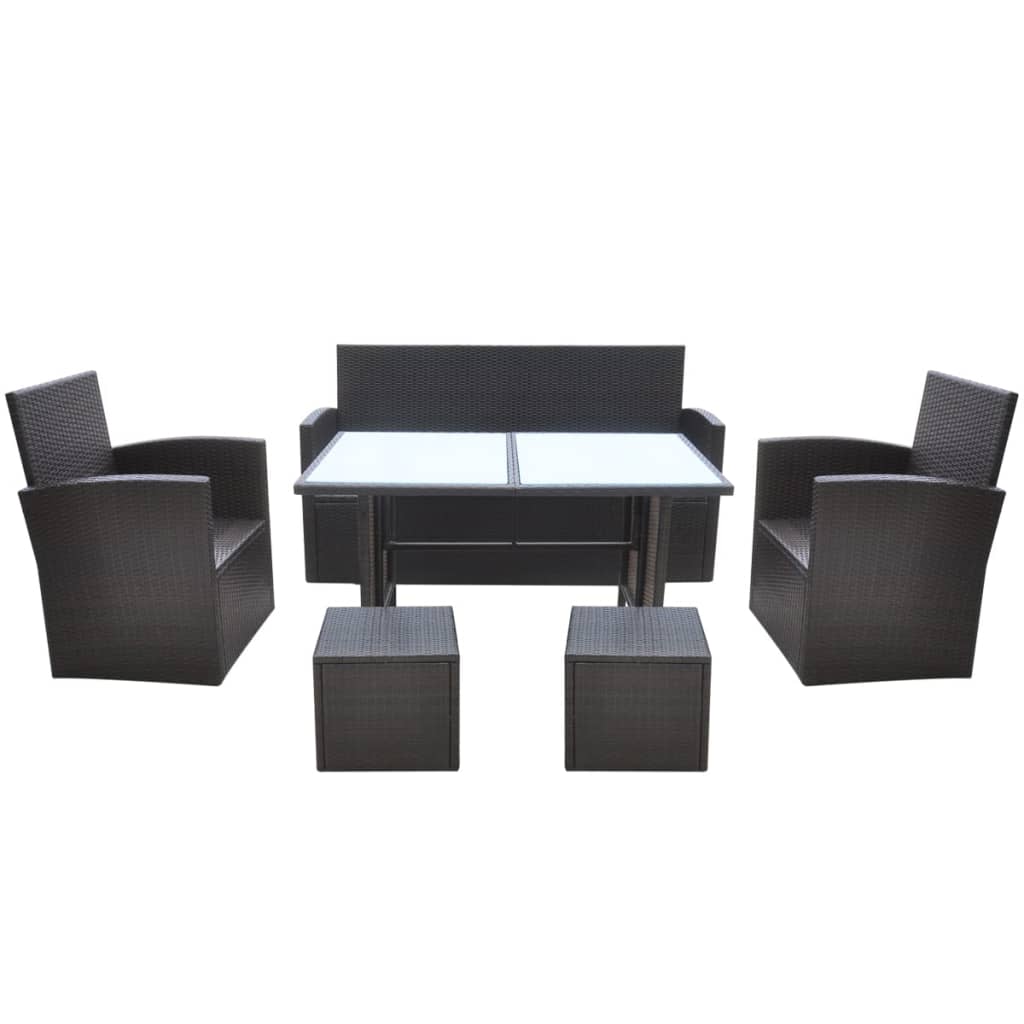 vidaXL Σετ Τραπεζαρίας Εξ. Χώρου 6 τεμ. Καφέ Συνθ. Ρατάν με Μαξιλάρια