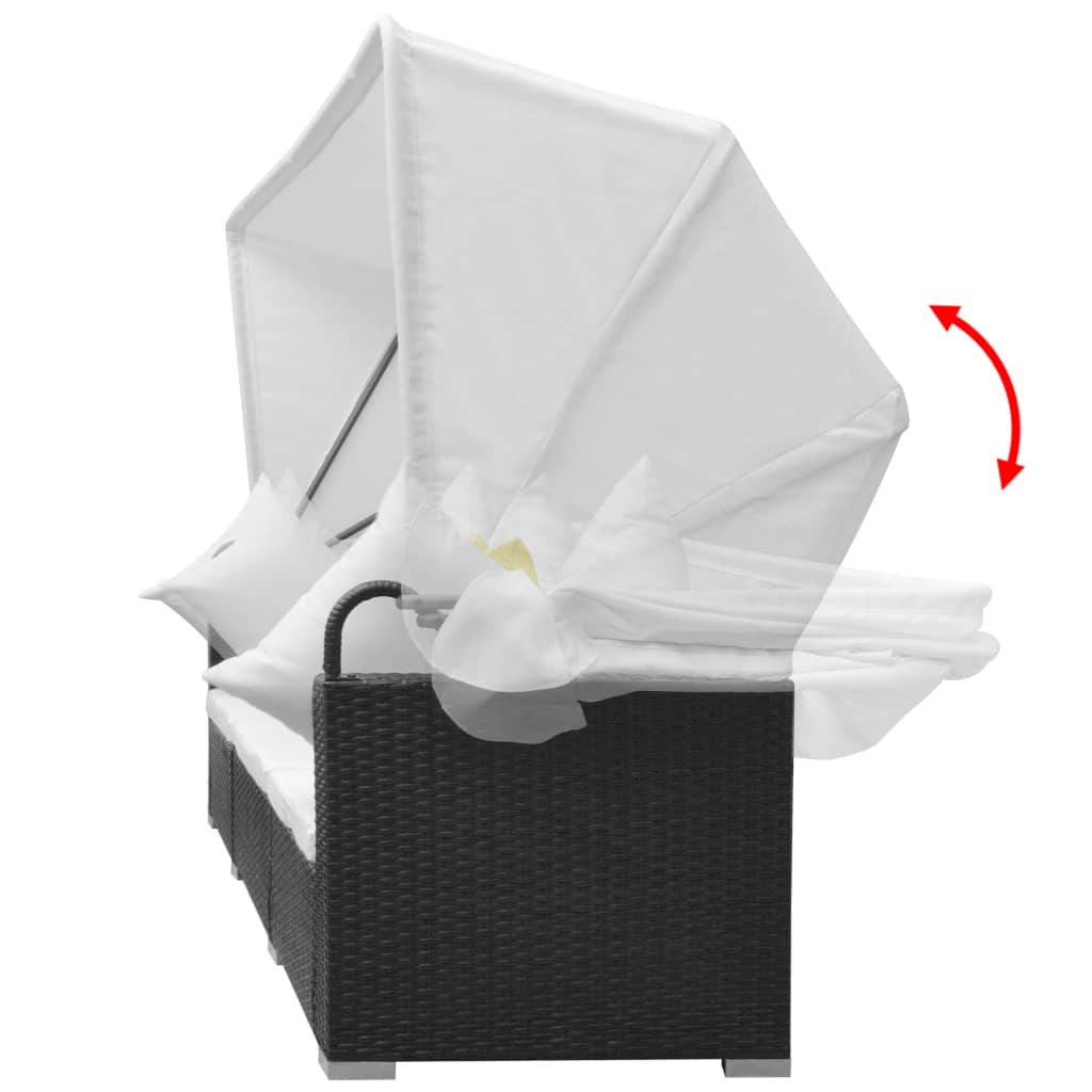 vidaXL Σαλόνι Κήπου 7 Τεμαχίων Μαύρο από Συνθετικό Ρατάν με Σκίαστρο