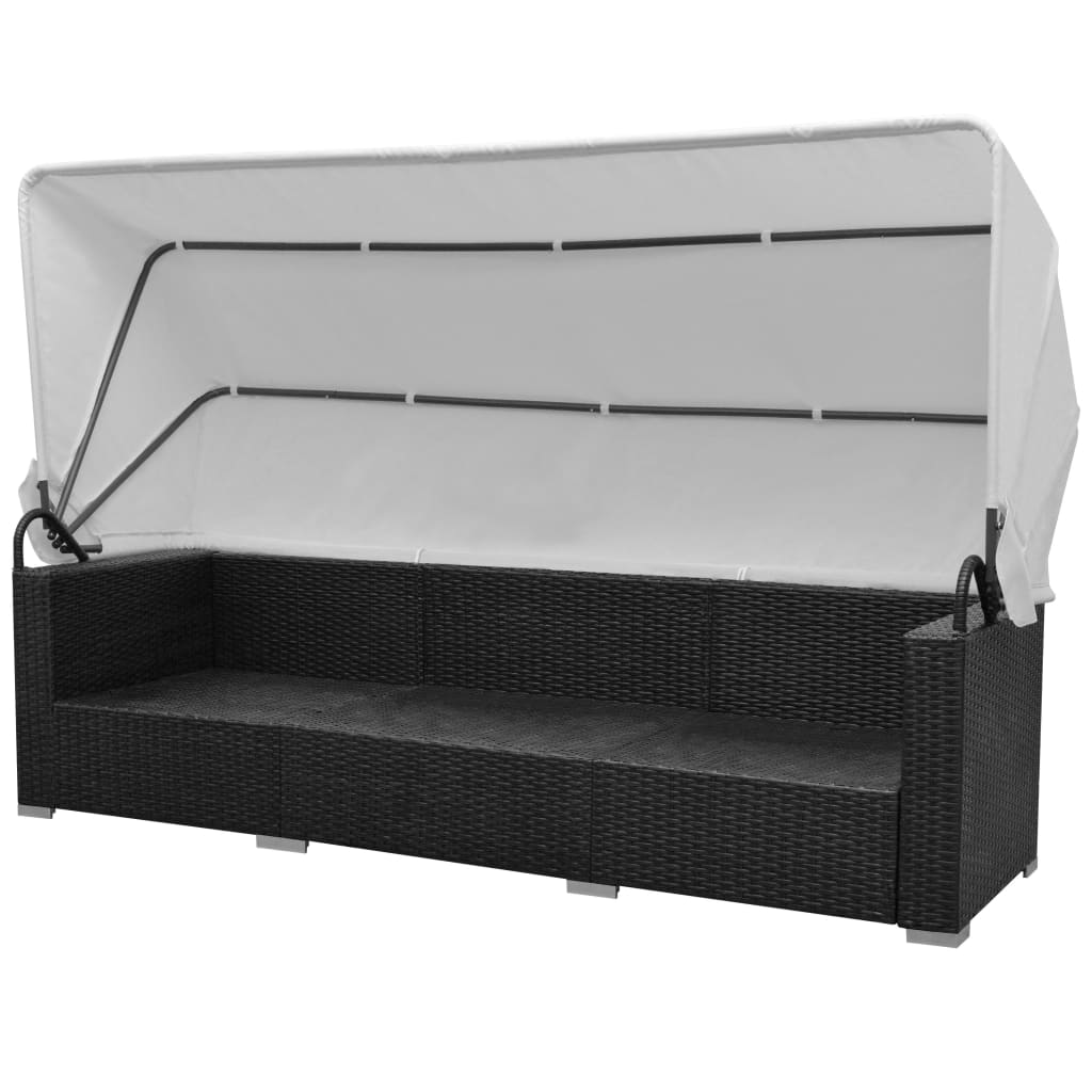 vidaXL Σαλόνι Κήπου 7 Τεμαχίων Μαύρο από Συνθετικό Ρατάν με Σκίαστρο