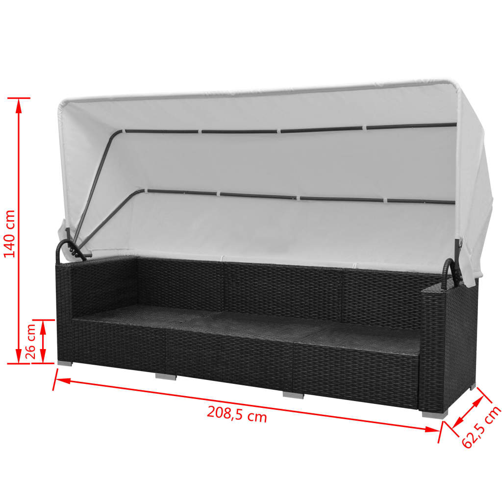 vidaXL Σαλόνι Κήπου 7 Τεμαχίων Μαύρο από Συνθετικό Ρατάν με Σκίαστρο