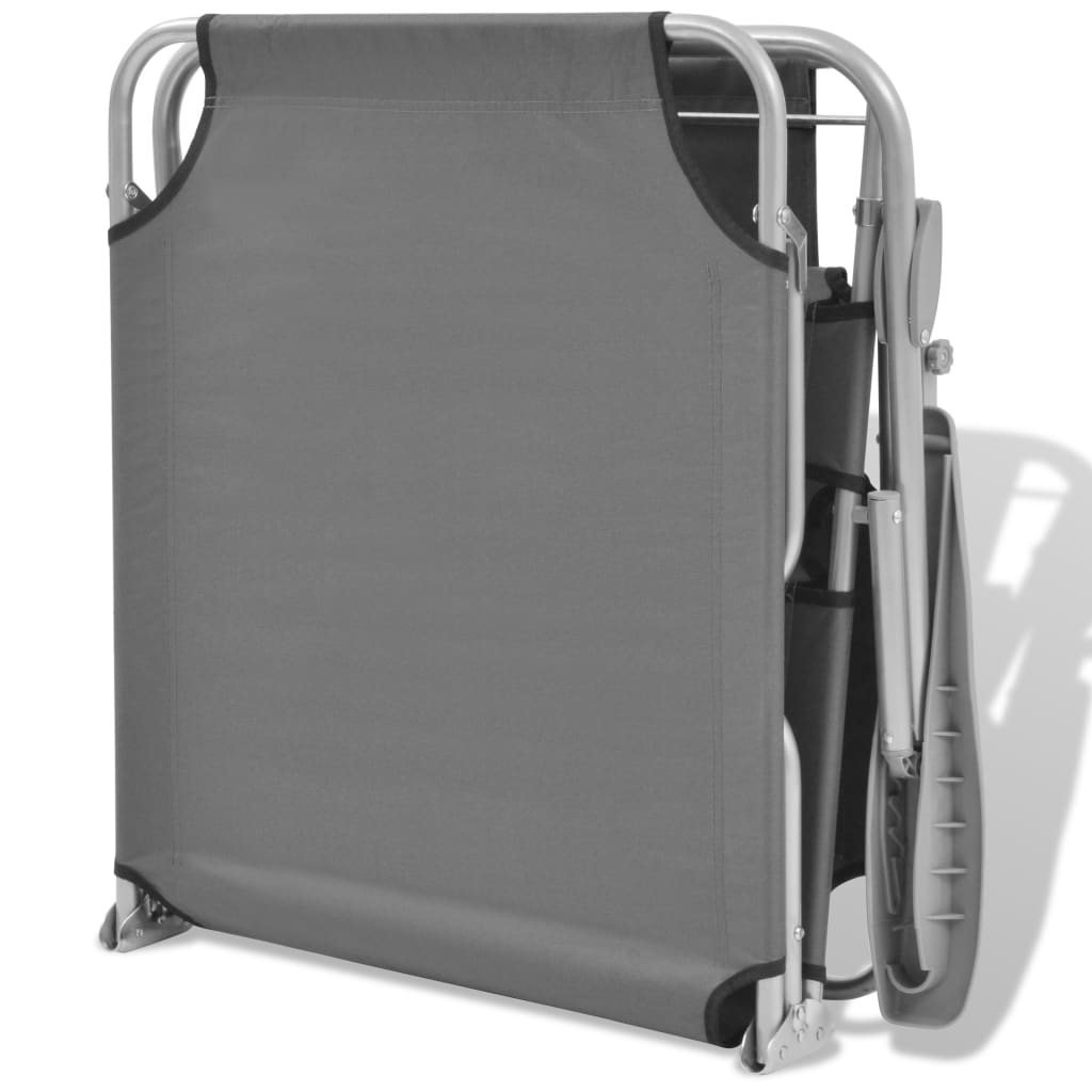 vidaXL Ξαπλώστρα Γκρι Ατσάλινη με Σκίαστρο