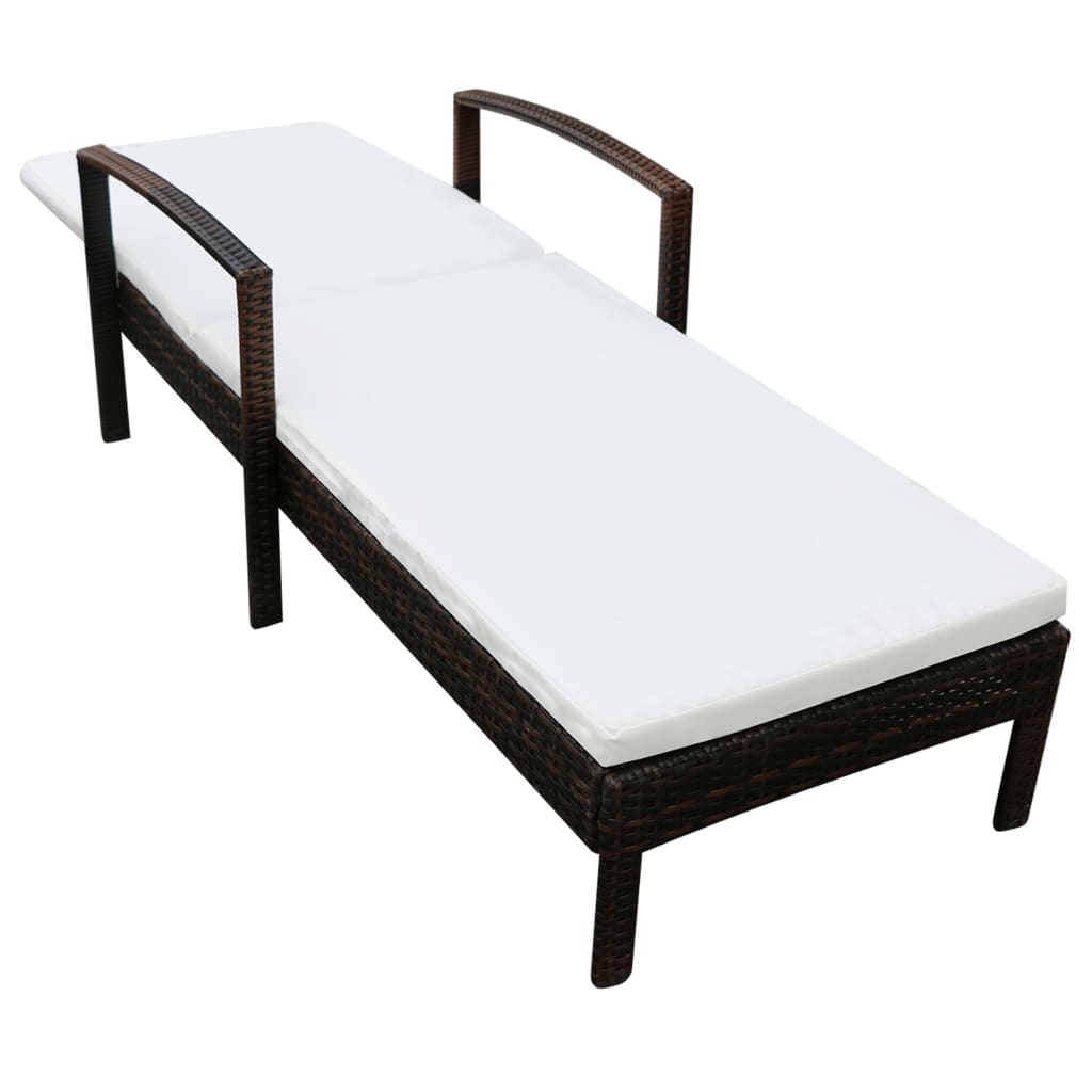 vidaXL Ξαπλώστρα Καφέ από Συνθετικό Ρατάν με Μαξιλάρι