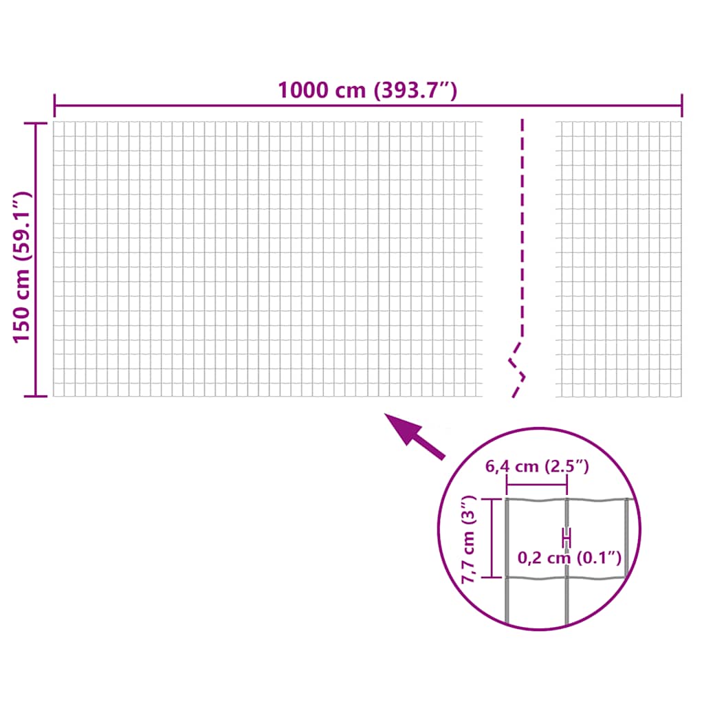 vidaXL Συρματόπλεγμα Γκρι 10 x 1,5 μ. Ατσάλινο